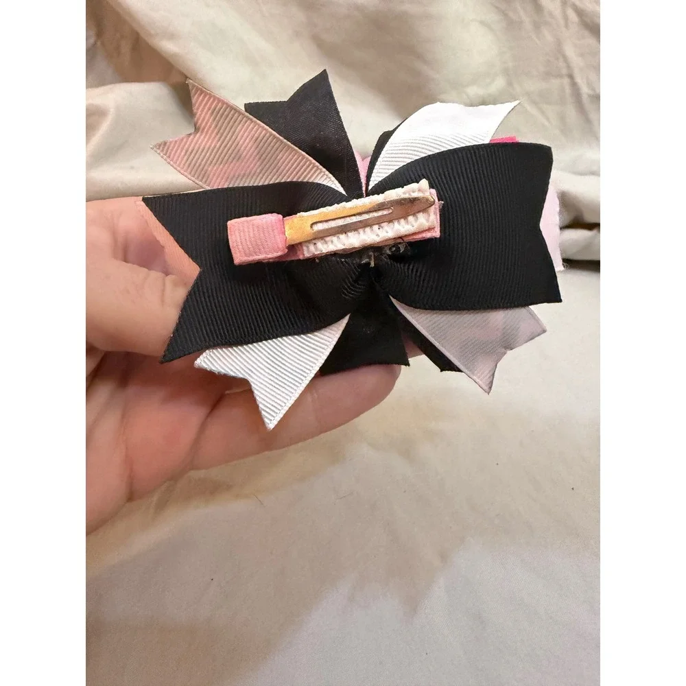 Think Pink Breast Cancer Awareness Boutique Hair Bow Pink Black Glitter Clip